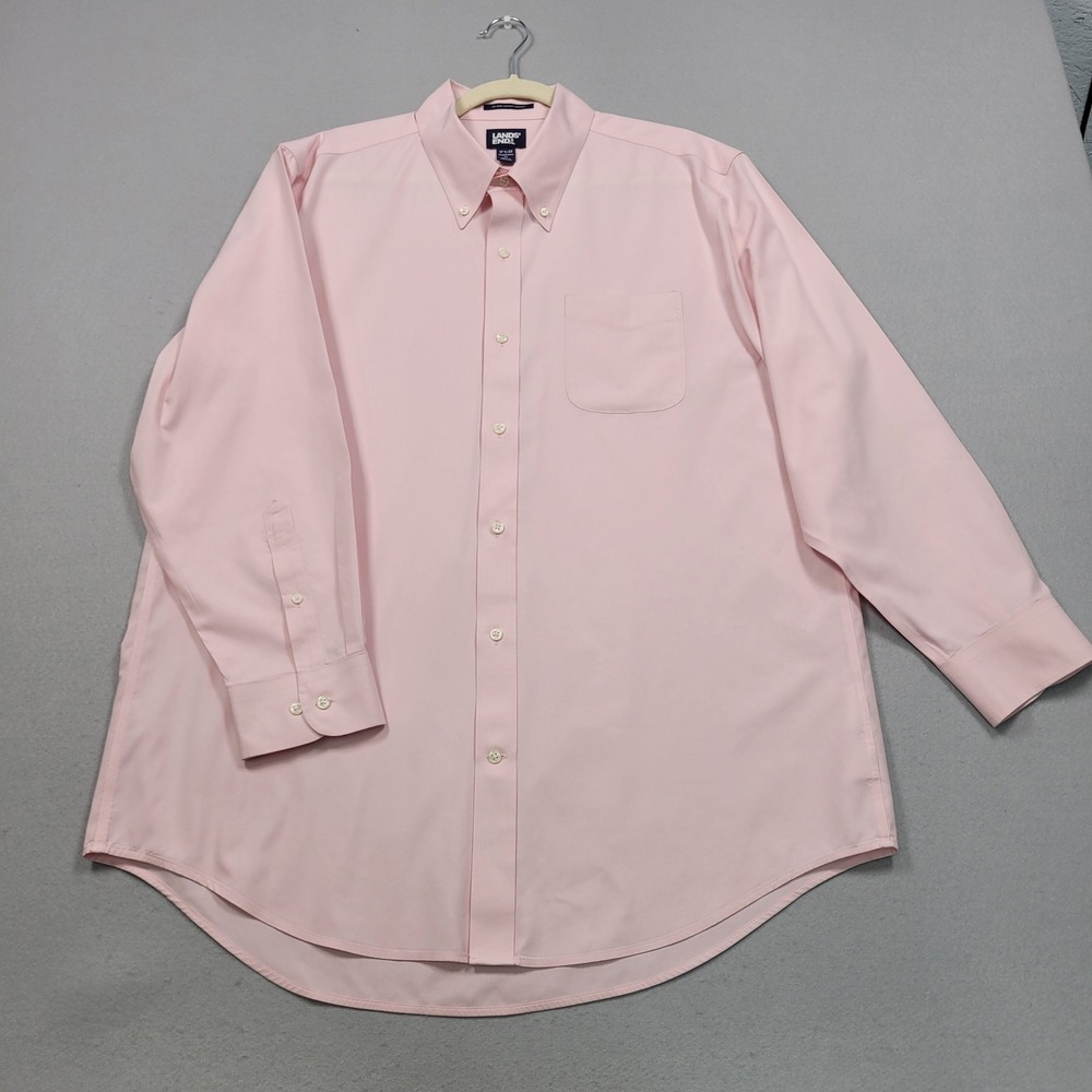 Lands End Mens Pale Pink No Iron Supima Pinpoint Dress Shirt 17.5 33 Traditional